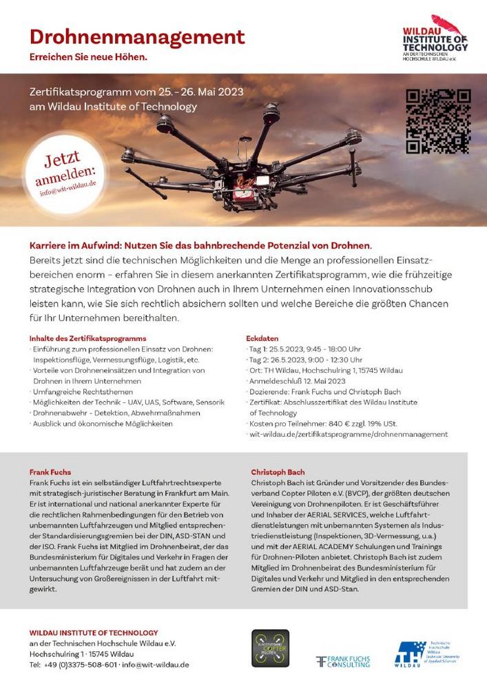 Zertifikatsprogramm Drohnenmanagement (Seminar | Wildau)
