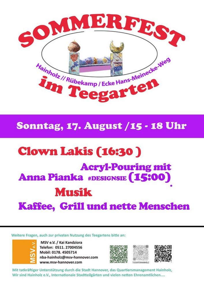 17.08.2025: Sommerfest im Teegarten – Kreativität, Musik und Begegnung in Hannover-Hainholz (Unterhaltung / Freizeit | Hannover)