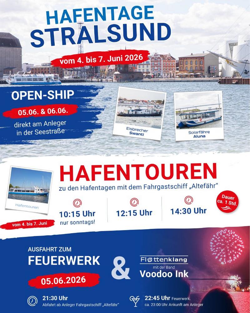 FRS Weiße Flotte organisiert „Open Ship“ zu den Stralsunder Hafentagen 2026 (Unterhaltung / Freizeit | Stralsund)